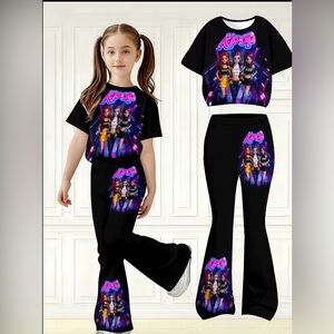 Black K-Pop Graphic Two-Piece Set 5-6 yr